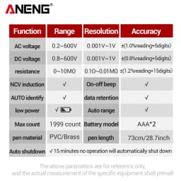 ANENG M113 Mini Digital Multimeter AC/DC Voltage Meter 1999 Counts Multimetro Ohm NCV Electricity Tools Measuring Instruments