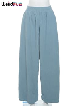 Weird Puss Y2K Casual Wide-Leg Pants Women Autumn Loose Simple Basic Pocket High Waist Trousers Corduroy Streetwear Long Bottoms