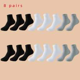 8 Pairs of MEN'S AND WOMEN'S Black Cotton Business Mid Length Soft and Warm Autumn/winter Solid Color Casual Socks
