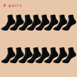 8 Pairs of MEN'S AND WOMEN'S Black Cotton Business Mid Length Soft and Warm Autumn/winter Solid Color Casual Socks
