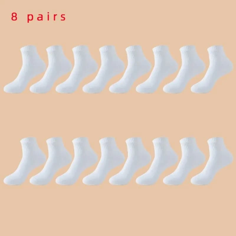 8 Pairs of MEN'S AND WOMEN'S Black Cotton Business Mid Length Soft and Warm Autumn/winter Solid Color Casual Socks