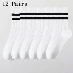 6 Pairs Men's Socks Spring Autumn Simple Casual Black White Striped Socks Breathable Mid Tube Sock High-quality Round Neck Socks