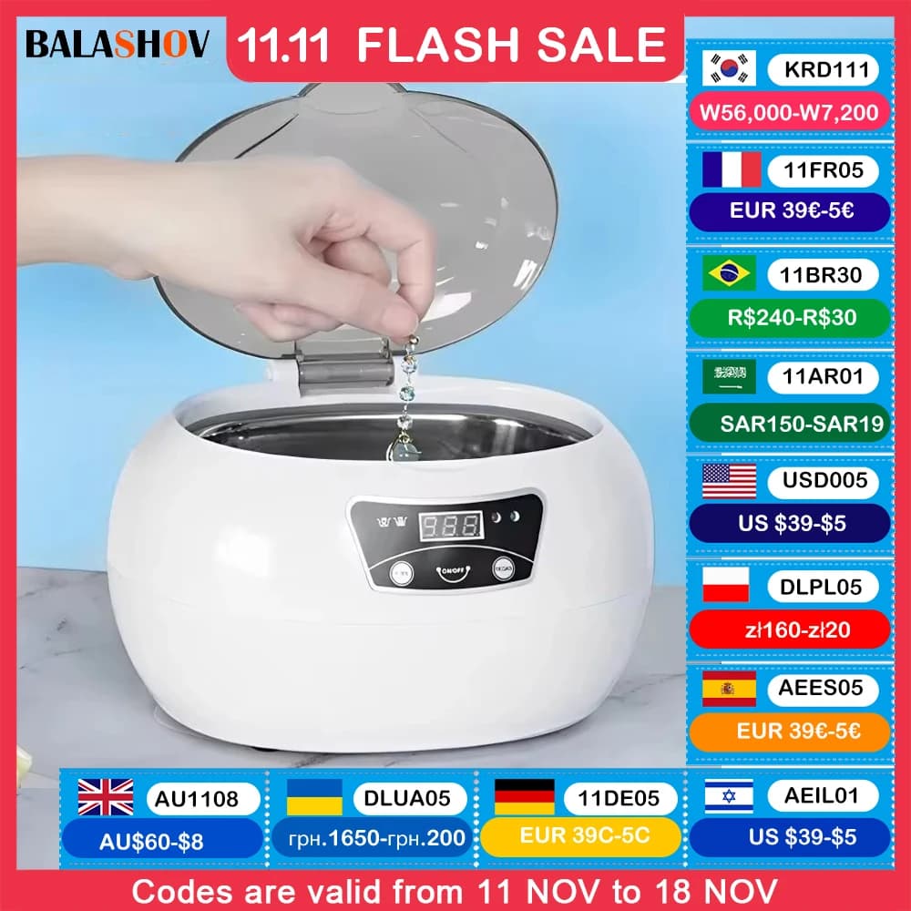 600ml Ultrasonic Cleaner Bath Timer for Jewelry Parts Glasses Manicure Stones Cutters Dental Razor Brush Ultrasound Sonic Boxc