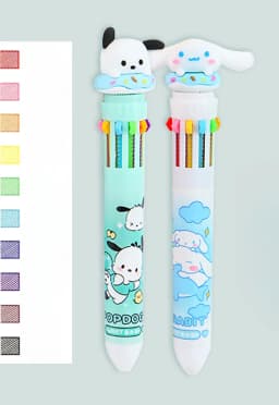 Sanrio Press Ten Color Ballpoint Pen Cartoon Kawaii Kuromi Multi-color Students Gel Pen Melody Sanrio Stationery Write Cute Pens