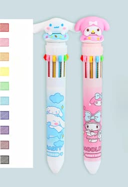 Sanrio Press Ten Color Ballpoint Pen Cartoon Kawaii Kuromi Multi-color Students Gel Pen Melody Sanrio Stationery Write Cute Pens