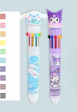 Sanrio Press Ten Color Ballpoint Pen Cartoon Kawaii Kuromi Multi-color Students Gel Pen Melody Sanrio Stationery Write Cute Pens