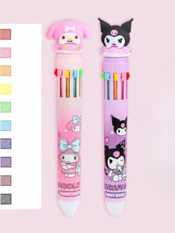 Sanrio Press Ten Color Ballpoint Pen Cartoon Kawaii Kuromi Multi-color Students Gel Pen Melody Sanrio Stationery Write Cute Pens