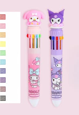 Sanrio Press Ten Color Ballpoint Pen Cartoon Kawaii Kuromi Multi-color Students Gel Pen Melody Sanrio Stationery Write Cute Pens