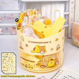 Miniso Sanrio Rotating Pen Holder Storage Box Desk Organizer & Kawaii Sanrio Cinnamoroll Stickers Cute Stationery Storage Girls