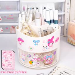 Miniso Sanrio Rotating Pen Holder Storage Box Desk Organizer & Kawaii Sanrio Cinnamoroll Stickers Cute Stationery Storage Girls