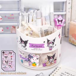 Miniso Sanrio Rotating Pen Holder Storage Box Desk Organizer & Kawaii Sanrio Cinnamoroll Stickers Cute Stationery Storage Girls