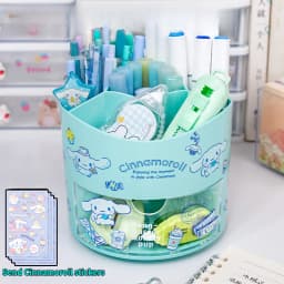 Miniso Sanrio Rotating Pen Holder Storage Box Desk Organizer & Kawaii Sanrio Cinnamoroll Stickers Cute Stationery Storage Girls