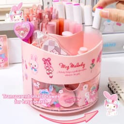 Miniso Sanrio Rotating Pen Holder Storage Box Desk Organizer & Kawaii Sanrio Cinnamoroll Stickers Cute Stationery Storage Girls