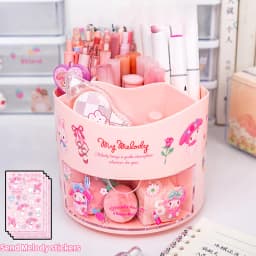 Miniso Sanrio Rotating Pen Holder Storage Box Desk Organizer & Kawaii Sanrio Cinnamoroll Stickers Cute Stationery Storage Girls