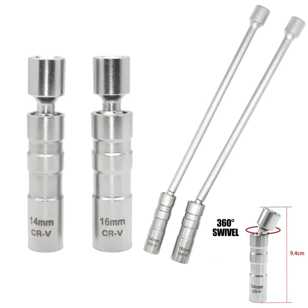 14mm 16mm Magnet Spark Plug Removal Tool Wrench Sleeve  3/8" 12-Point Swivel Candle Key 16mm Long Extension Socket Kit Tools