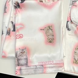 Kawaii Youth Girl's Pjs Satin Homewear Long Short Fashion Pyjama Cute Cat Print Summer New Thin Pajamas for Women Silk Home Set
