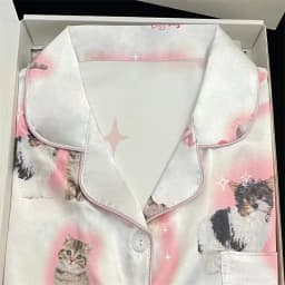 Kawaii Youth Girl's Pjs Satin Homewear Long Short Fashion Pyjama Cute Cat Print Summer New Thin Pajamas for Women Silk Home Set