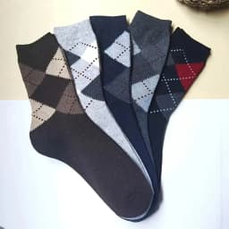 5 Pairs Men's Splicing Diamond Patterns Wool Socks Warm Winter Mid Length Socks Thickening Soft Cold-resistant Men Boots Socks