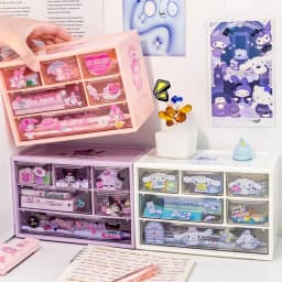 Sanrio 6 Grid Storage Box Desktop Drawer-type Transparent Organizing Box Desk Pen Holder Send Kuromi Melody Cinnamoroll Stickers
