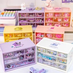 Sanrio 6 Grid Storage Box Desktop Drawer-type Transparent Organizing Box Desk Pen Holder Send Kuromi Melody Cinnamoroll Stickers