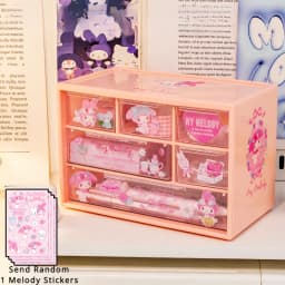 Sanrio 6 Grid Storage Box Desktop Drawer-type Transparent Organizing Box Desk Pen Holder Send Kuromi Melody Cinnamoroll Stickers