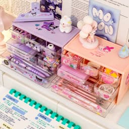 Sanrio 6 Grid Storage Box Desktop Drawer-type Transparent Organizing Box Desk Pen Holder Send Kuromi Melody Cinnamoroll Stickers