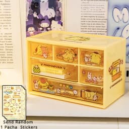 Sanrio 6 Grid Storage Box Desktop Drawer-type Transparent Organizing Box Desk Pen Holder Send Kuromi Melody Cinnamoroll Stickers