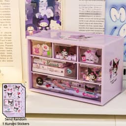 Sanrio 6 Grid Storage Box Desktop Drawer-type Transparent Organizing Box Desk Pen Holder Send Kuromi Melody Cinnamoroll Stickers