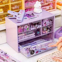 Sanrio 6 Grid Storage Box Desktop Drawer-type Transparent Organizing Box Desk Pen Holder Send Kuromi Melody Cinnamoroll Stickers