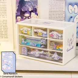 Sanrio 6 Grid Storage Box Desktop Drawer-type Transparent Organizing Box Desk Pen Holder Send Kuromi Melody Cinnamoroll Stickers