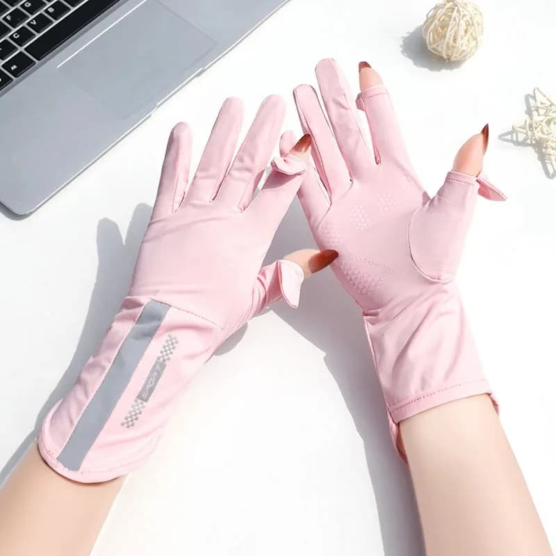 Summer Sunscreen Gloves Women Thin Ice Silk Anti-ultraviolet Dew Finger Touch Screen Driving Riding Non-slip Breathable UPF 50