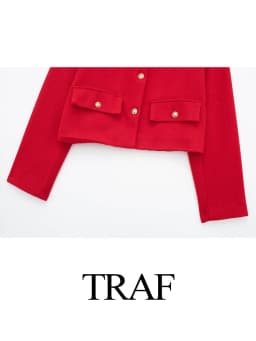 TRAF 2024 Fashion Women Bomber Cropped Jackets Female Golden Button Blazer Spring Women's Chic Streetwear Outwear Top