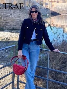 TRAF 2024 Fashion Women Bomber Cropped Jackets Female Golden Button Blazer Spring Women's Chic Streetwear Outwear Top