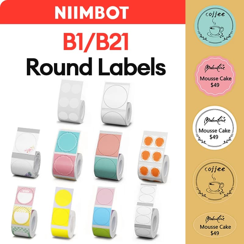 NiiMBOT B21 Round Sticker Labels Thermal Sticker Self-adhesive Waterproof  Label Paper For B1 B21 Niimbot Mini Portable Thermal