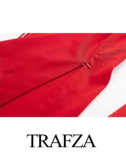 TRAFZA Women Fashion Trousers Hem Side Zipper Straight Pant Drawstring Elastic Waist Loose Wide Leg Pants Fashion Streetwear