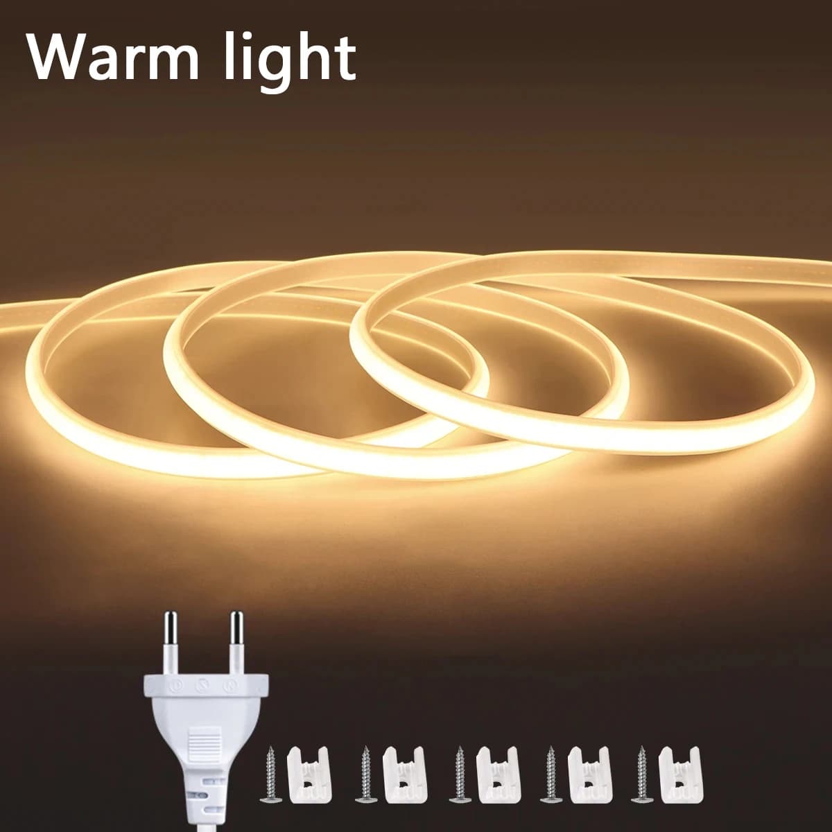 COB LED Strip 220V High Brightness Led Light Waterproof Flexible Ribbon Tape for Room Bedroom Kitchen, Outdoor Garden Lighting