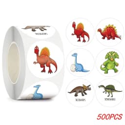 100-500pcs 1'' Round Dinosaur Stickers for Kids Teacher Reward Stickers School Supplies Animal Incentive Roll Sticker for Home