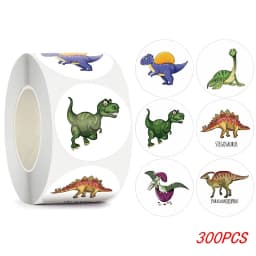 100-500pcs 1'' Round Dinosaur Stickers for Kids Teacher Reward Stickers School Supplies Animal Incentive Roll Sticker for Home