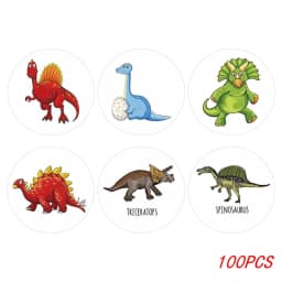 100-500pcs 1'' Round Dinosaur Stickers for Kids Teacher Reward Stickers School Supplies Animal Incentive Roll Sticker for Home