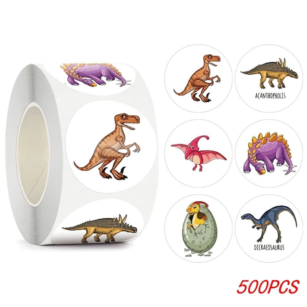 100-500pcs 1'' Round Dinosaur Stickers for Kids Teacher Reward Stickers School Supplies Animal Incentive Roll Sticker for Home