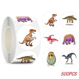 100-500pcs 1'' Round Dinosaur Stickers for Kids Teacher Reward Stickers School Supplies Animal Incentive Roll Sticker for Home