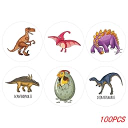100-500pcs 1'' Round Dinosaur Stickers for Kids Teacher Reward Stickers School Supplies Animal Incentive Roll Sticker for Home