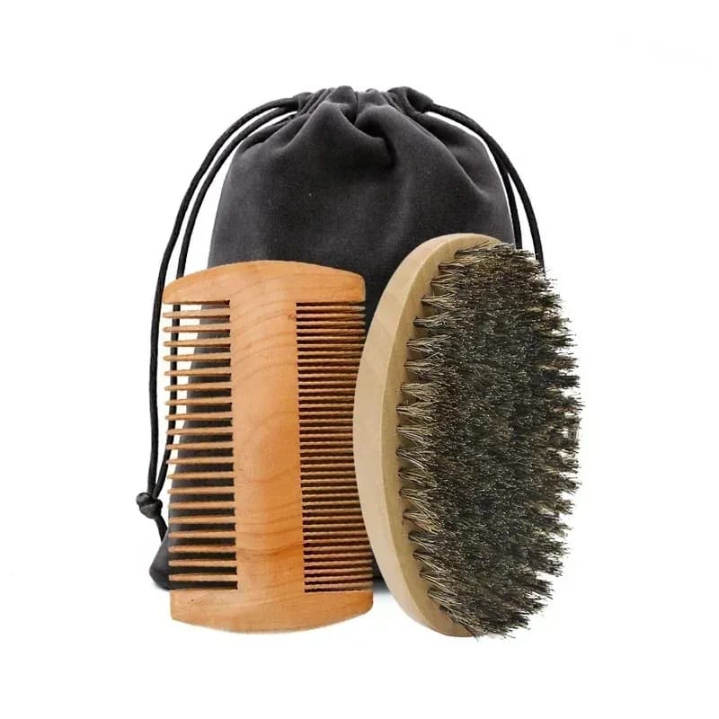 Professional Soft Boar Bristle Wood Beard Shaving Brush Men Mustache Comb Kit With Gift Bag Hairdresser Brush Hair Combs