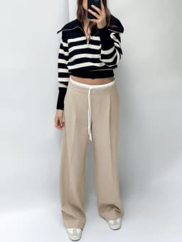 ZA TRAF Women's Double Layer Waist Chic Straight Pants Wide-legged Pants for Commuter Fashion Design Leisure Elegant Women's