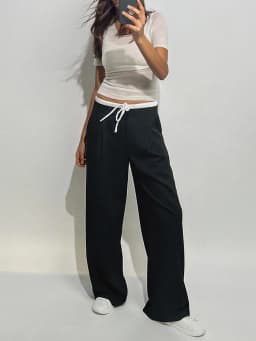 ZA TRAF Women's Double Layer Waist Chic Straight Pants Wide-legged Pants for Commuter Fashion Design Leisure Elegant Women's