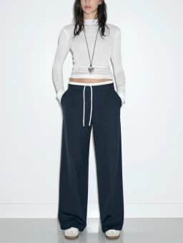 ZA TRAF Women's Double Layer Waist Chic Straight Pants Wide-legged Pants for Commuter Fashion Design Leisure Elegant Women's