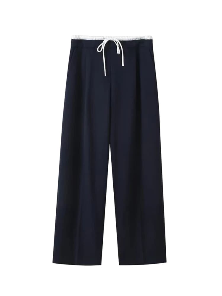 ZA TRAF Women's Double Layer Waist Chic Straight Pants Wide-legged Pants for Commuter Fashion Design Leisure Elegant Women's