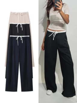 ZA TRAF Women's Double Layer Waist Chic Straight Pants Wide-legged Pants for Commuter Fashion Design Leisure Elegant Women's