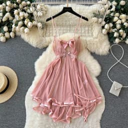 Deep V-neck Slim Fit High Waist Strap Dress Lace Patchwork Satin Sleepwear Sexy Elegant Retro Sleepdress Sleepwear Women Pajama