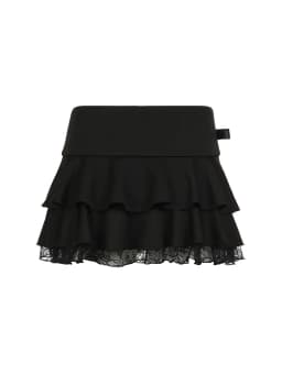 Goth Y2K Black Lace Trim Bow A Line Mini Skirt Women Korean Streetwear